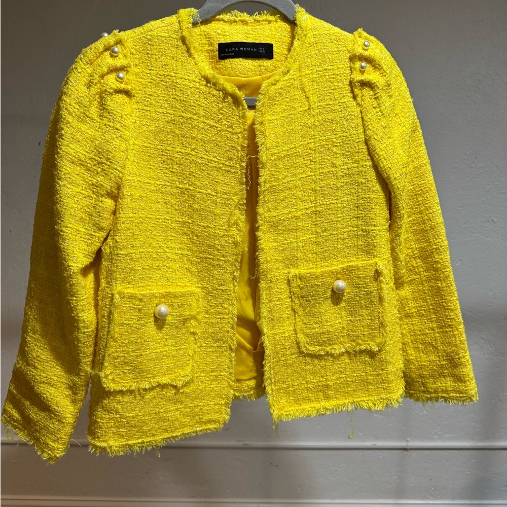Zara Yellow Blazer with Frayed Edges